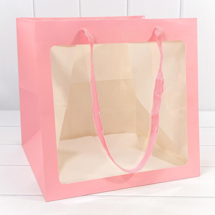Пакет подарочный с окошком Розовый 30*30*30 210г 1/10 1/120 Арт: 000198L/26