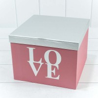 Коробки Квадратные Набор 1/3 24*24*18 "Love" Серебряный/Розовый 1/18 Арт: 720684/2