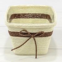 Кашпо плетёное Квадратное 13*10 (±5%) из бумаги с бантиком Бежевый 1/80 Арт: 420142/9