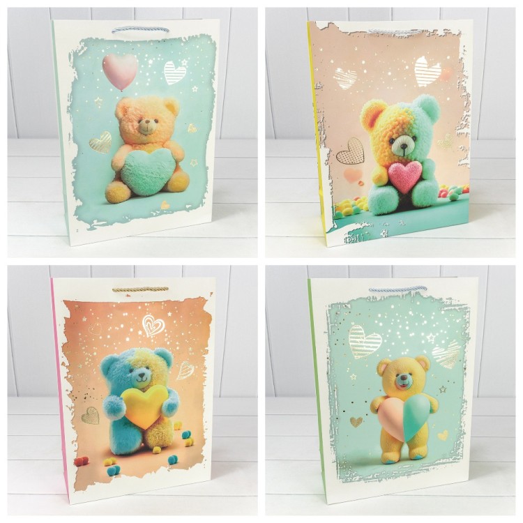 Пакет подарочный с тиснением "Мишки" (микс 314) 30*41,5*12 210г 1/20 1/80 Арт: 000314A