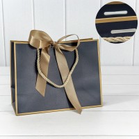 Пакет подарочный с лентой 23*18*10 210г Синий 1/10 1/160 Арт: 000502EA/16