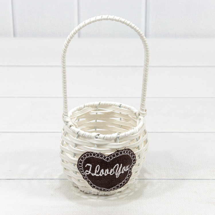 Корзина плетёная Круглая 9*9/20 (±5%) из пластика с ручкой Белый 1/100 Арт: 420127/1