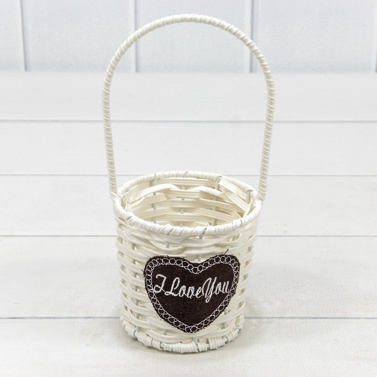 Корзина плетёная Круглая 10*9/21 (±5%) из пластика с ручкой Белый 1/100 Арт: 420128/1