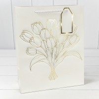 Пакет подарочный с тиснением "Цветы" (338) 26*32*12 210г Белый 1/20 1/240 Арт: 000338C/1