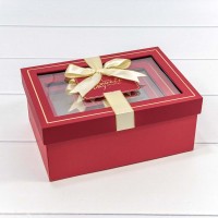 Коробки Прямоугольные Набор 1/3 22,5*16*9,5 с окошком и бантом Красный  1/20 Арт: 721309/2