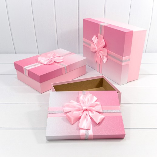 Коробки Прямоугольные Набор 1/3 33,5*25*11,5 с бантом "Градиент" Розовый 1/12 Арт: 720629/4