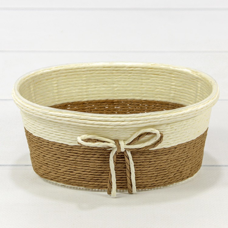 Кашпо плетёное Овальное 18*11*8 (±5%) из бумаги с бантиком Коричневый 1/100 Арт: 420143/12