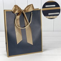 Пакет подарочный с лентой 26*32*12 210г Синий 1/10 1/120 Арт: 000502C/16