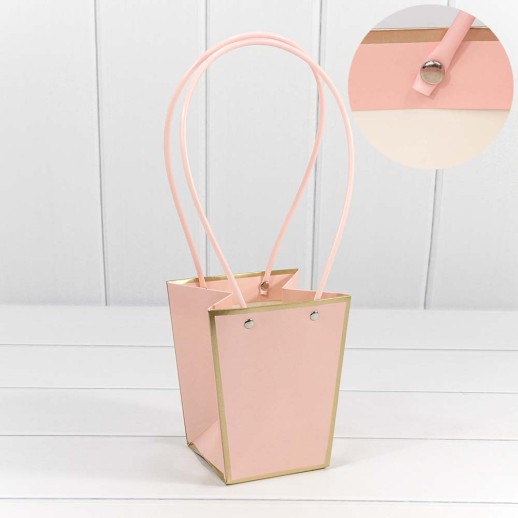 Пакет подарочный "Ваза для цветов" 15,5*13*9,5 260г с золотой рамкой Розовый 1/10 1/150 Арт: 000172G/196
