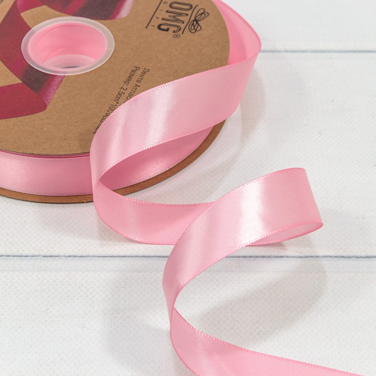 Лента Атласная Полиэстер класс А 2,5см*100ярд Нежно-розовый 1/8 1/32 Арт: 556-25/123